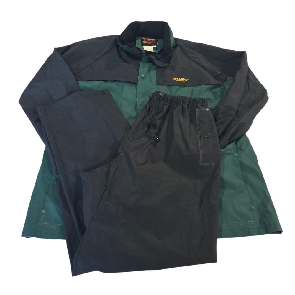Stearns Rain‎ Suit Set Mens Green Black M Colorblock Nylon Snap Closure Outdoor